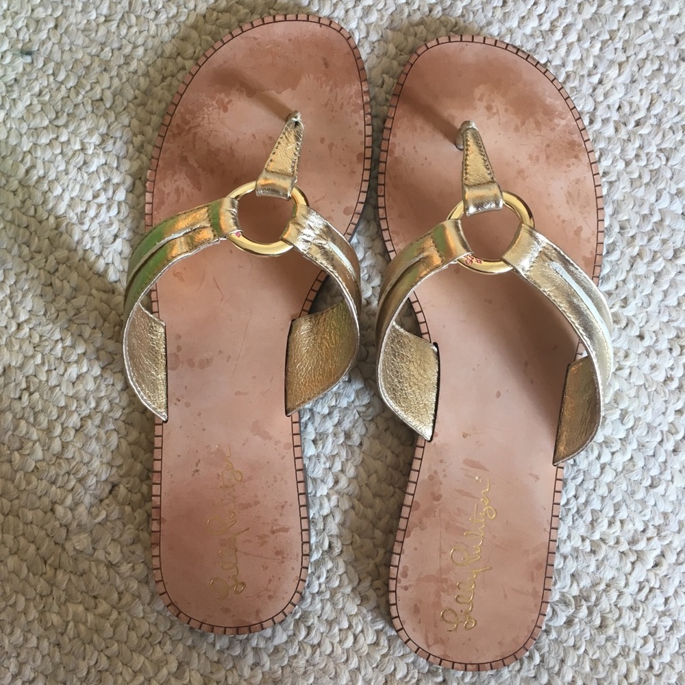 Lilly Pulitzer McKim gold leather sandal size 8